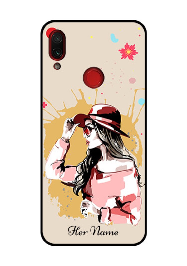 Xiaomi Redmi Note 7 Pro Photo Printing on Glass Case - Women with pink hat Design