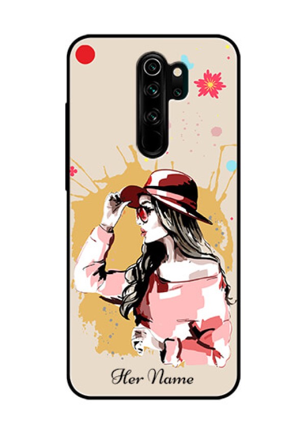 Xiaomi Redmi Note 8 Pro Photo Printing on Glass Case - Women with pink hat Design