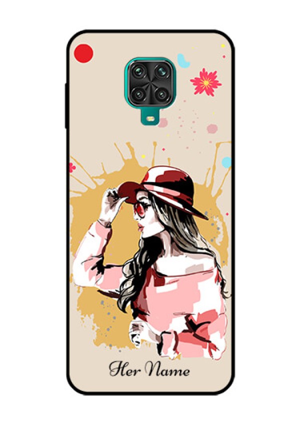Xiaomi Redmi Note 9 Pro Max Photo Printing on Glass Case - Women with pink hat Design