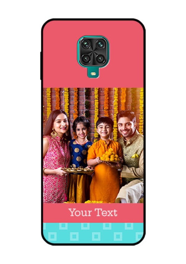 Redmi Note 9 Pro Personalized Glass Phone Case  - Peach & Blue Color Design