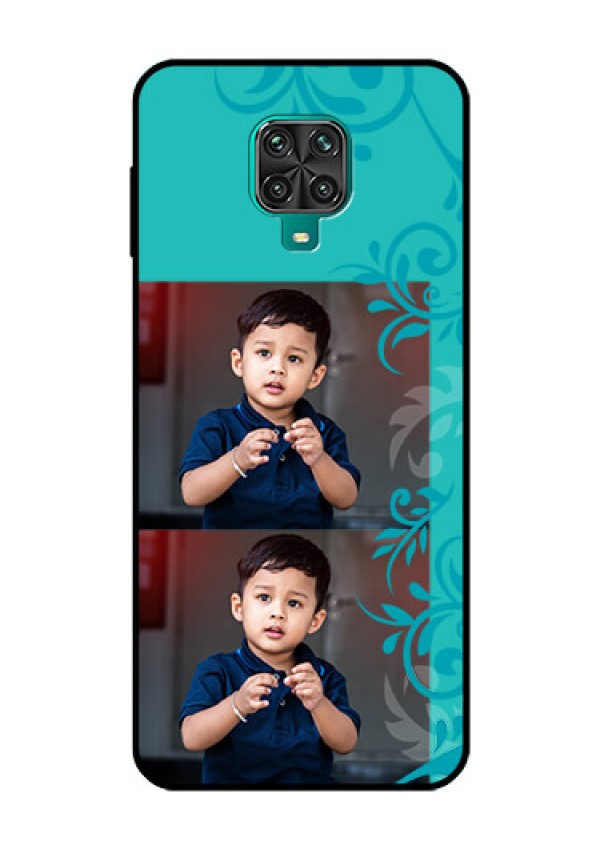 Redmi Note 9 Pro Personalized Glass Phone Case  - with Photo and Green Floral Design 