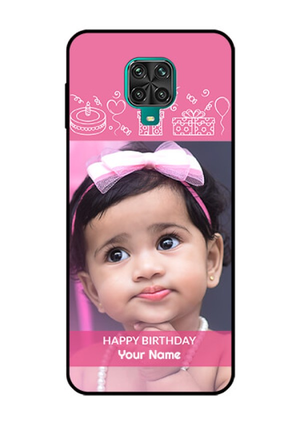 Redmi Note 9 Pro Photo Printing on Glass Case  - with Birthday Line Art Design