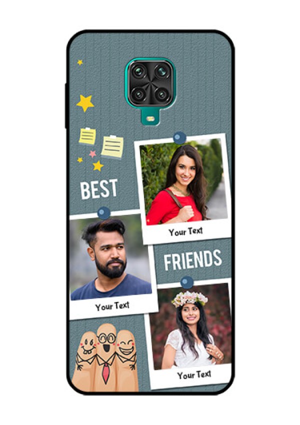 Redmi Note 9 Pro Personalized Glass Phone Case  - Sticky Frames and Friendship Design