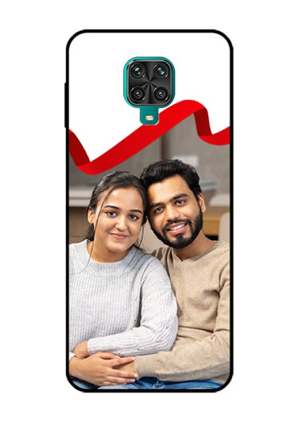 Redmi Note 9 Pro Photo Printing on Glass Case  - Red Ribbon Frame Design