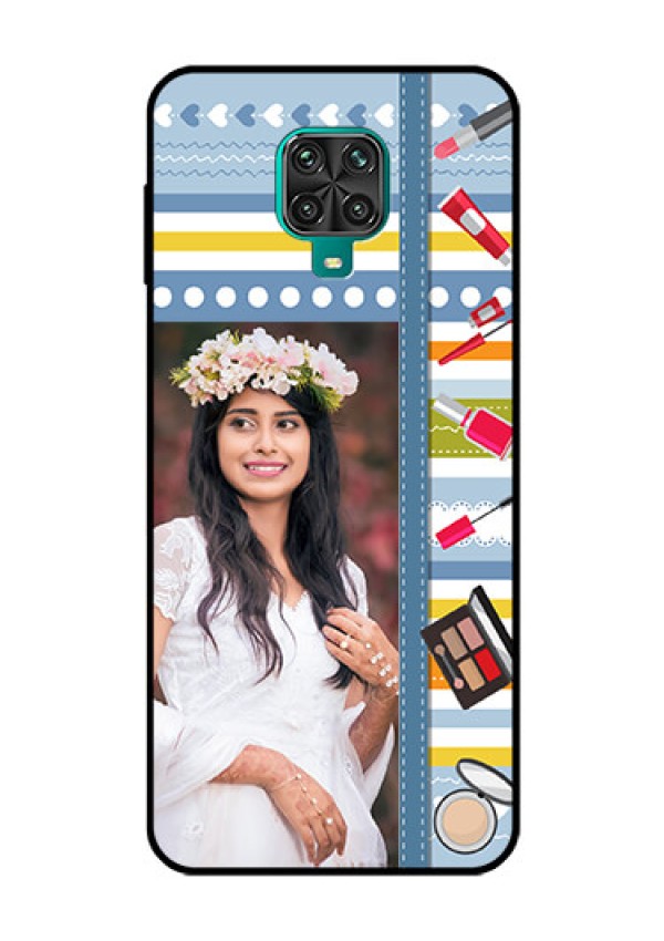 Redmi Note 9 Pro Personalized Glass Phone Case  - Makeup Icons Design