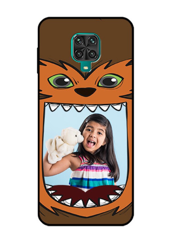 Redmi Note 9 Pro Photo Printing on Glass Case  - Owl Monster Back Case Design