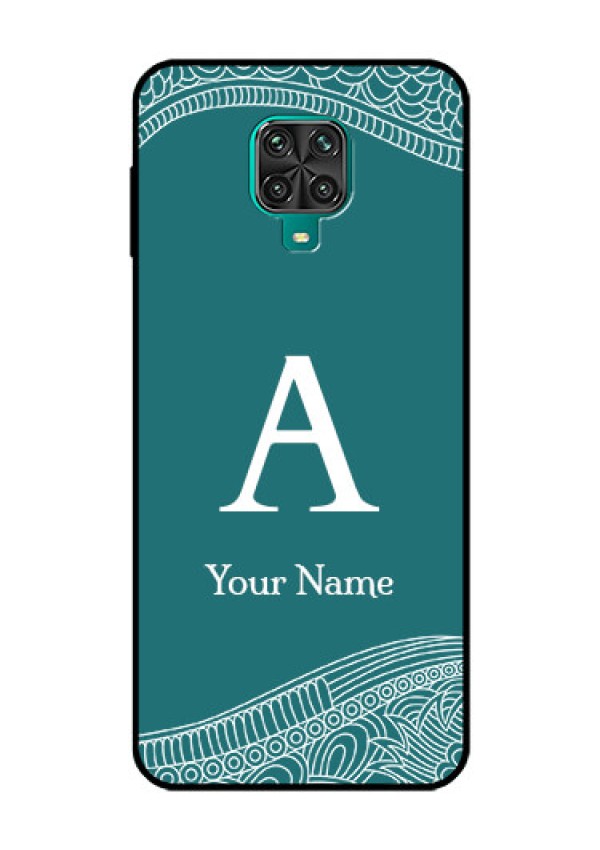 Xiaomi Redmi Note 9 Pro Personalized Glass Phone Case - line art pattern with custom name Design