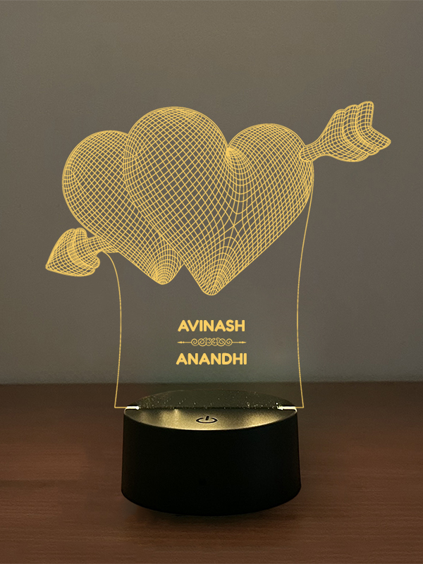 2 Hearts With Arrow Illusion Lamp
