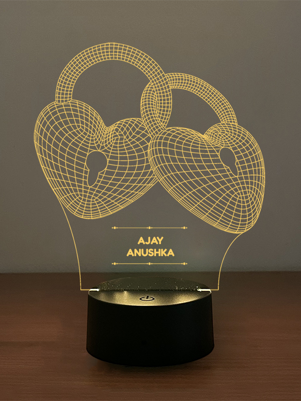 Couple Hearts Locked Illusion Lamp