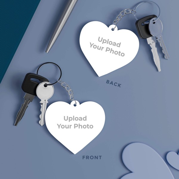 Love Shaped Photo Keychains With Two Side Print On Acrylic