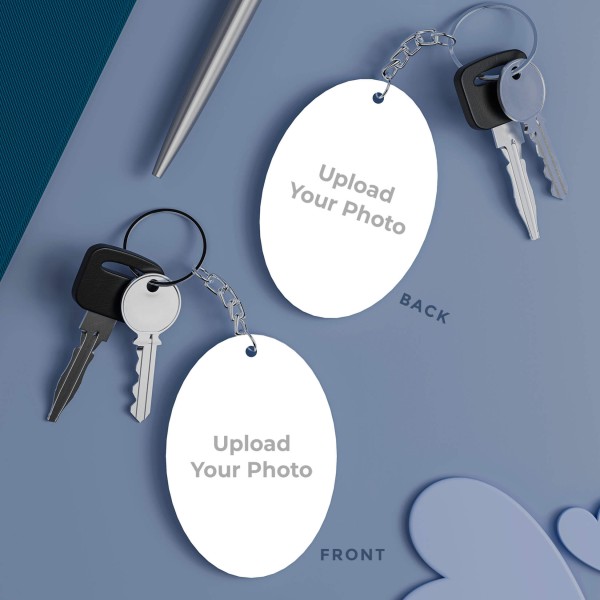 Oval Shaped Photo Keychains With Two Side Print On Acrylic