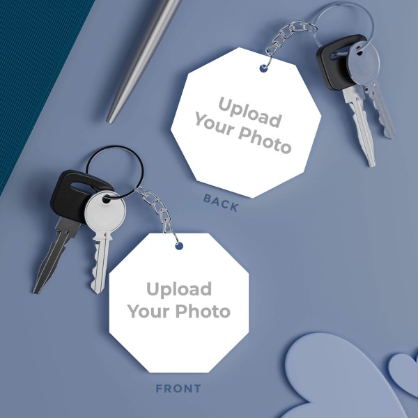 Octagon Shaped Full Picture Upload Design Keychain