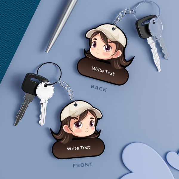 Blushing Cute Girl Design With Text Keychain