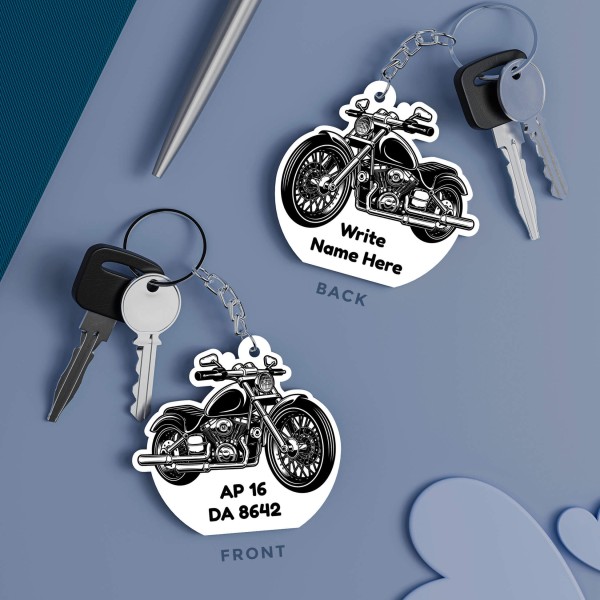 Cruiser Motorcycle Design With Text Keychain