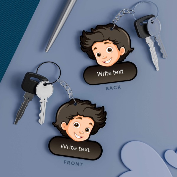 Excited Kid Design With Text Keychain