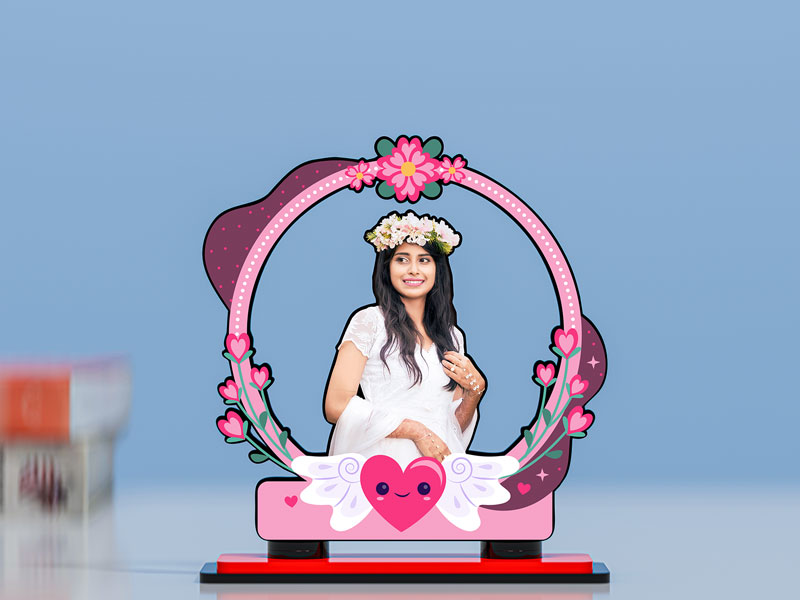 Winged Heart with Flowers Miniature Photo Stand Design