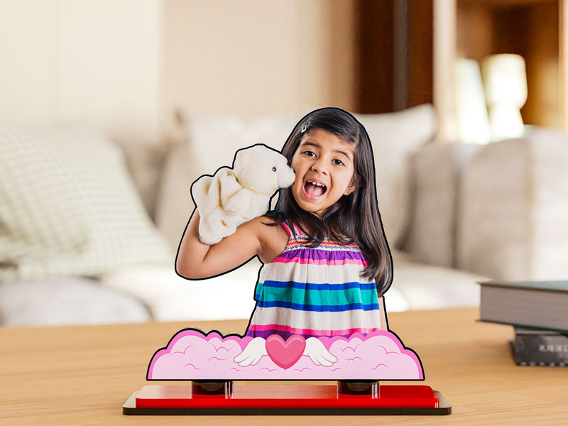 Cute Heart with Wings in The Sky Miniature Photo Stand Design