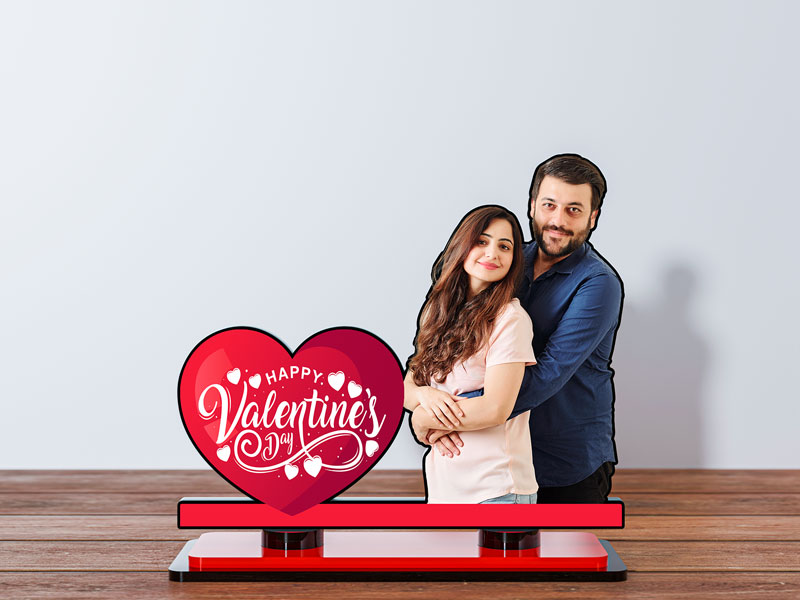 Happy Valentines Day with Hearts Miniature Photo Stand Design