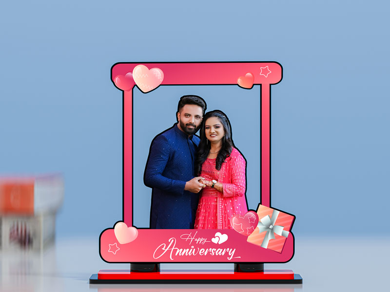 Happy Anniversary with Hearts Miniature Photo Stand Design