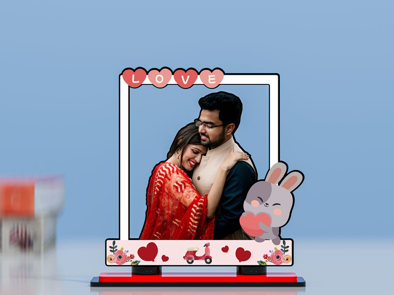 Cute Bunny with Hearts Miniature Photo Stand Design