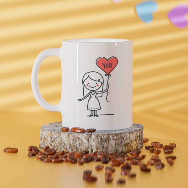 Girl Holding A Love Balloon Design On Mug