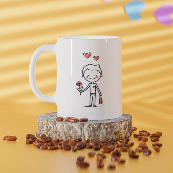 Boy Holding Roses Design On Mug