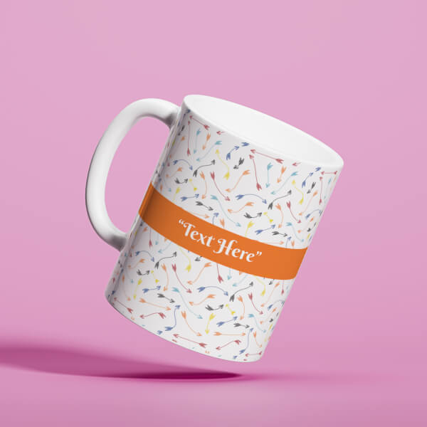 Multiple Arrows Pattern Background With Oval Shape Pic Upload Design On Mug