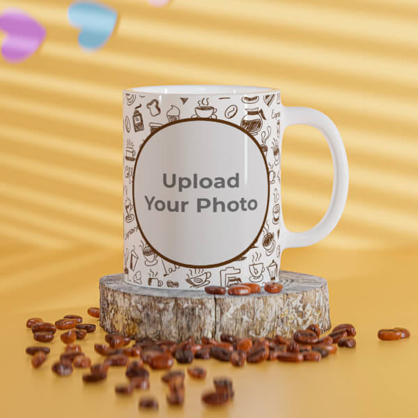 Coffee Mugs, Ice Creams, Coffee Jug & Etc. Pattern Background Design On Mug