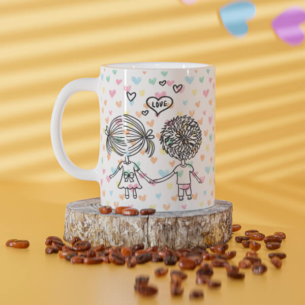 Young Couple Starting Journey For Love / Life Design On Mug