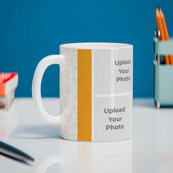 Orange color Umbrella Pattern Background With 4 Pic Upload Upload Design On Mug