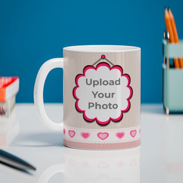 Vintage Background With Flower Shape Pic Upload Design On Mug
