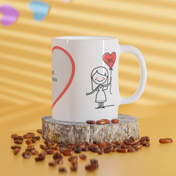 Boy Holding Flower And Girl Holding Balloon Design On Mug