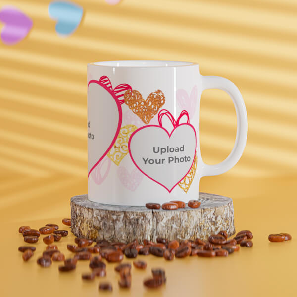 3 Heart Symbols Pic Upload With Golden Love Symbols Background Design On Mug