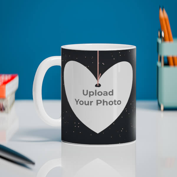 Heart Symbols Hanging In The Sky With Stars Background Design On Mug