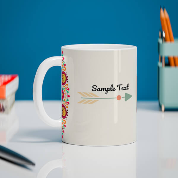 colorful Floral Art With Arrow Design On Mug