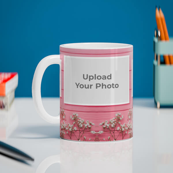 Wooden Wall With Small Flowers 3 Pic Upload Design On Mug