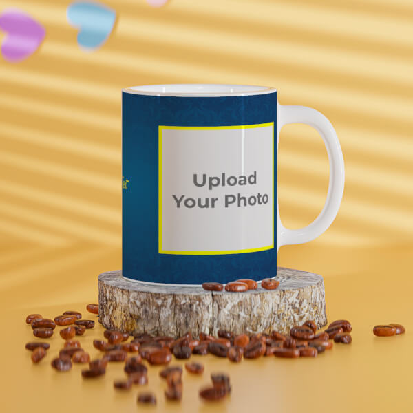 Dark Blue Flower Pattern Background With Yellow border Design On Mug