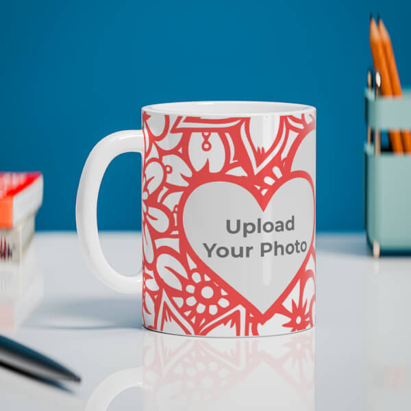 Flower Pattern Background With 2 Love Symbol Pic Upload Design On Mug