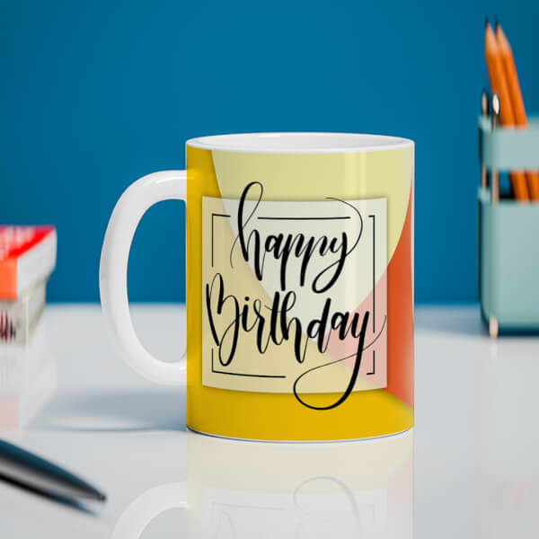 Boy Friend Birthday Orange And Yellow Waves Design On Mug