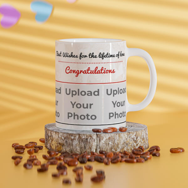 Best Wishes For The Lifetime Of Love With 1 Big & 3 Small Pic Upload Design On Mug