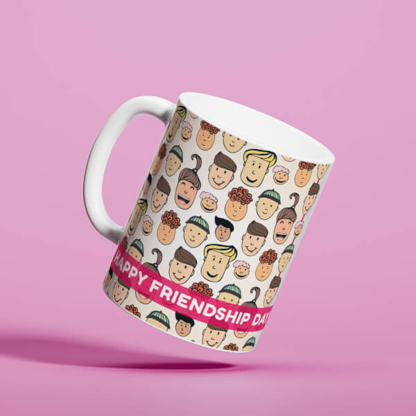 Happy Friendship Day With Friends Cartoon Heads Design On Mug