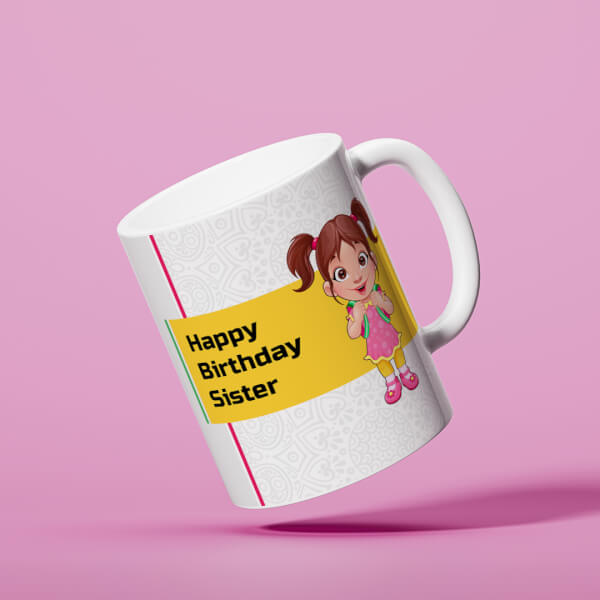 Happy Birthday My Dear Sister With Cute Sister Cartoon Design On Mug