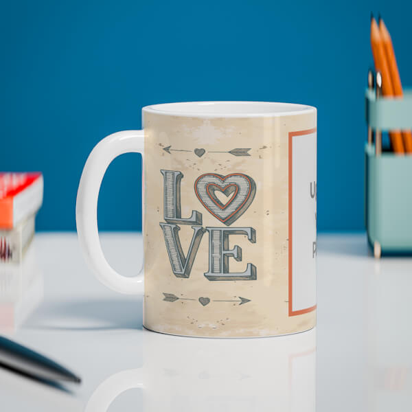 Vintage Background With Love Text Design On Mug
