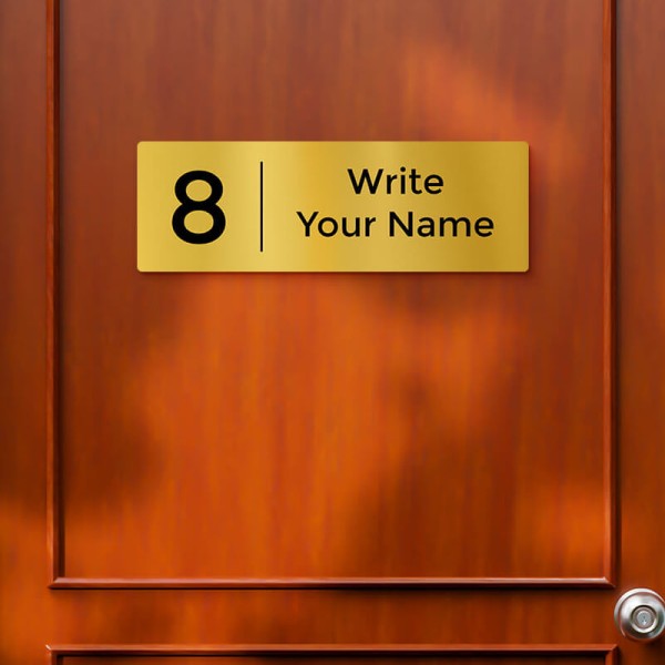 Vertically Divided Rectangular Design Gold Color Nameplate