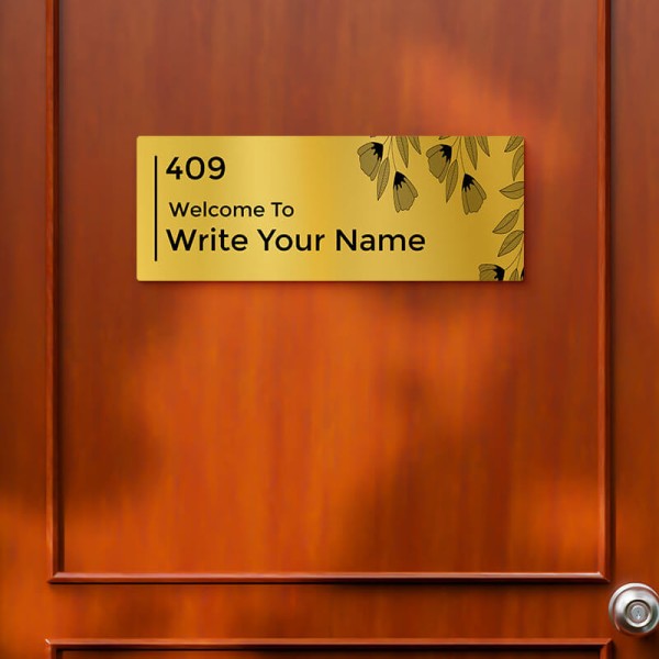 Floral Rectangular Design Gold Color Nameplate