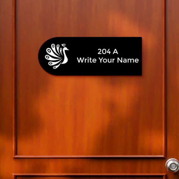 Dome Peacock Design Black Color Nameplate