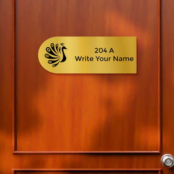 Dome Peacock Design Gold Color Nameplate