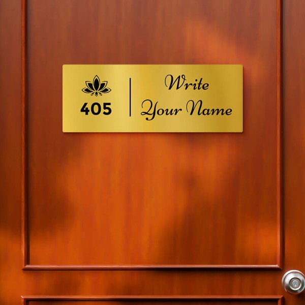 Blooming Flower Rectangular Design Gold Color Nameplate