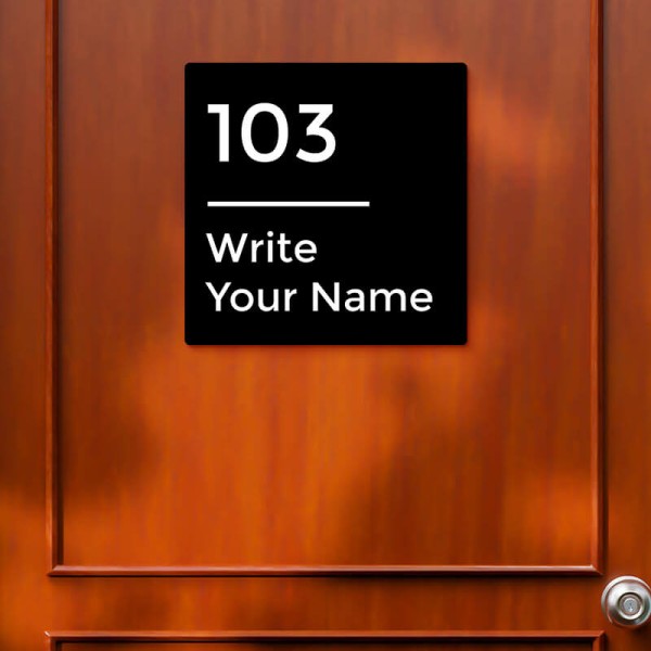 Left-Aligned Square Design Black Color Nameplate