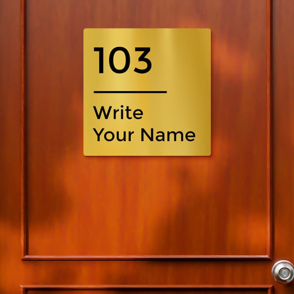 Left-Aligned Square Design Gold Color Nameplate